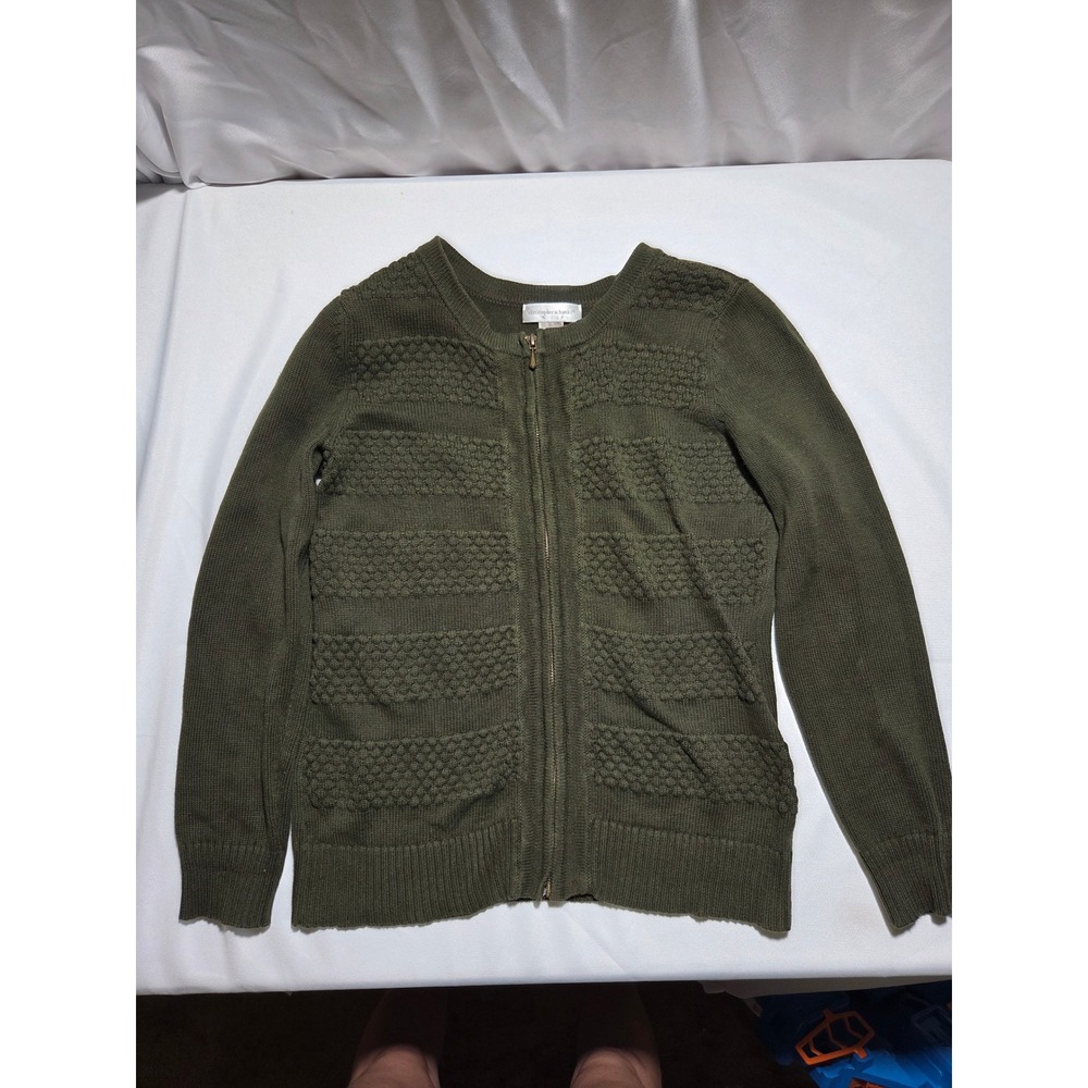 Christopher & Banks Olive Green Zip Front Cardigan Sweater Textured Knit Small